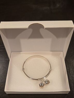 925 Sterling Silver Charm Bangle Bracelet with Double Bell Charms for Baby